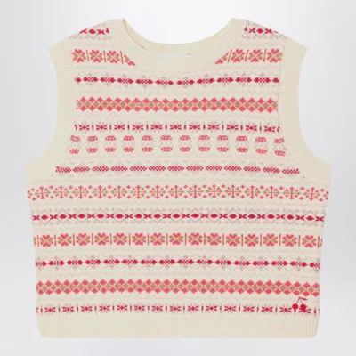 Bonpoint Beige Wool Vest With Jacquard Pattern In Multi