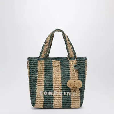 BONPOINT BEIGE/GREEN STRIPED BAG IN RAFFIA