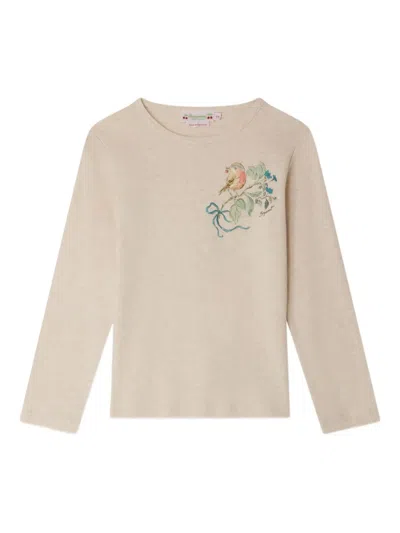 Bonpoint Kids' Bird-print Long-sleeve Top In Neutral
