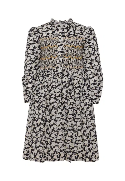 Bonpoint Kids' Black Dress For Girl With Floral Print