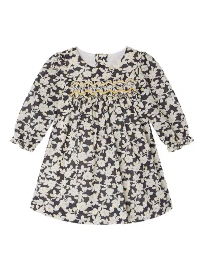 Bonpoint Kids' Black 'jailys' Dress With Floral Print  In Multi