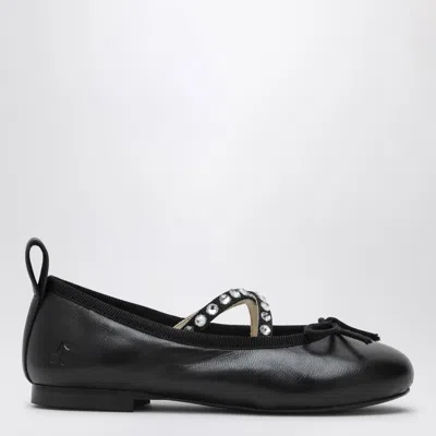Bonpoint Kids' Black Leather Ballerina With Rhinestones