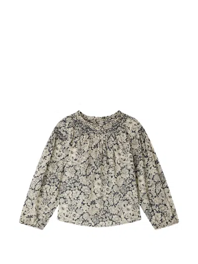 Bonpoint Kids' Blandine Floral-print Smocked Blouse In Multi