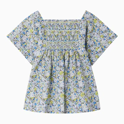 Bonpoint Kids' Blue Cotton Pays Blouse With Floral Print