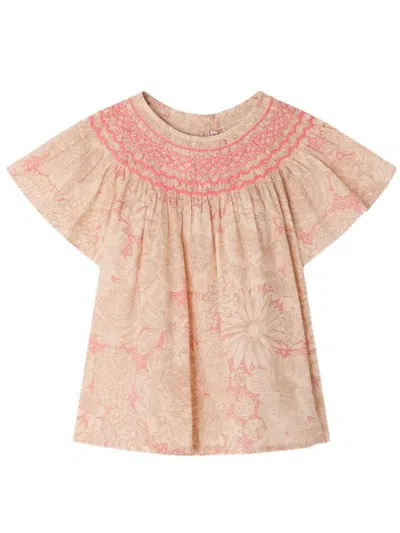Bonpoint Kids' Adelice Smocked And Hand-embroidered Blouse In Liberty Organic Cotton In Multi