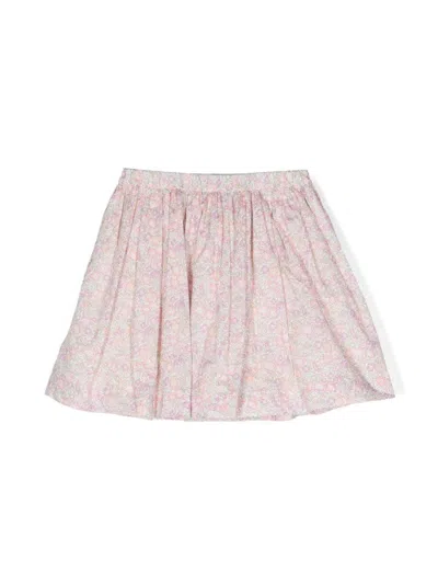 Bonpoint Kids' Floral-print Pleated Cotton Skirt In Pink