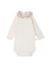 Bonpoint White Cygne Bodysuit With Embroidered Collar In Orange In Orange