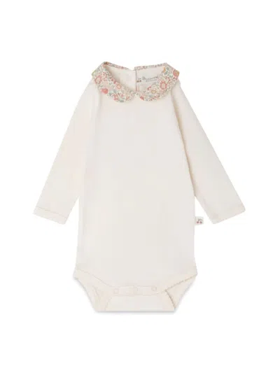 Bonpoint Babies' White Cygne Bodysuit With Embroidered Collar In Orange