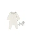 Bonpoint Denice Floral-collar Dog-comforter And Trousers Set In White