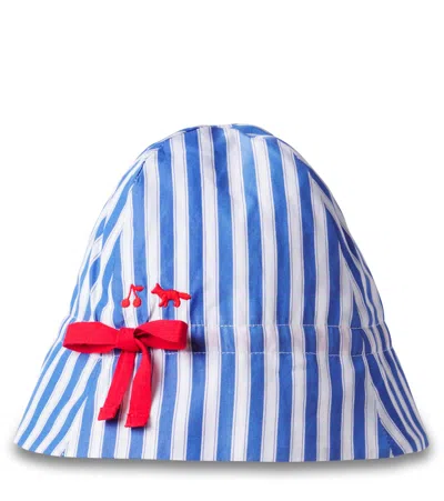Bonpoint Bow-detail Striped Cotton Hat In Blue