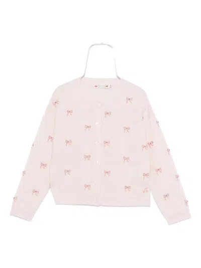 Bonpoint Bow-embellished Cardigan In Pink