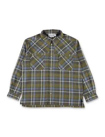 Bonpoint Boys' Cotton Serge Check Shirt With Patch Pockets & Mother-of-pearl Cuffs In Light Khaki