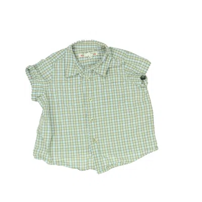 Pre-owned Bonpoint Kids' Boys Green Blue Button Down Short Sleeve