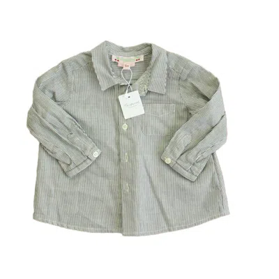 Bonpoint Kids' Boys Navy White Stripe Button Down Long Sleeve In Green