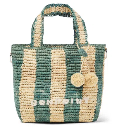 Bonpoint Kids' Cabas Raffia Tote Bag In Vert Anglais