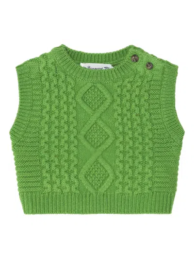 Bonpoint Babies' Cable-knit Gilet In Green
