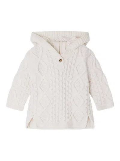 Bonpoint Babies' Kapuzen-cardigan Mit Zopfmuster In White
