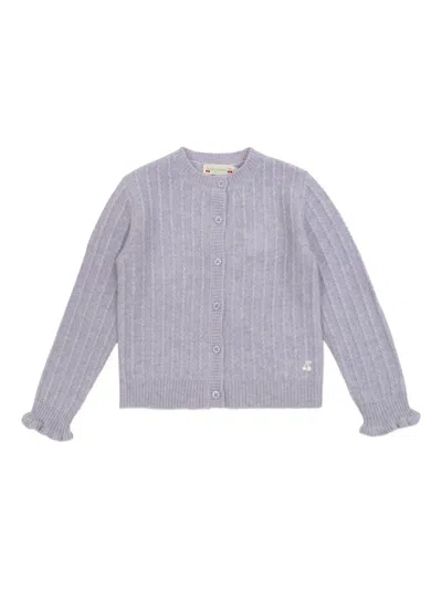 Bonpoint Kids' Cable-knit Ruffled Cardigan In Purple