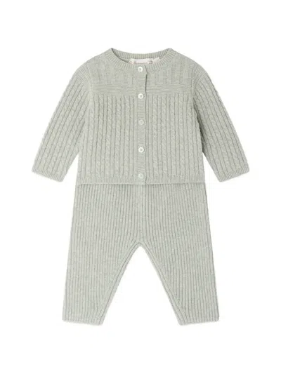 Bonpoint Cable-knit Ribbed Babygrow Set (set Of Two) In Gray