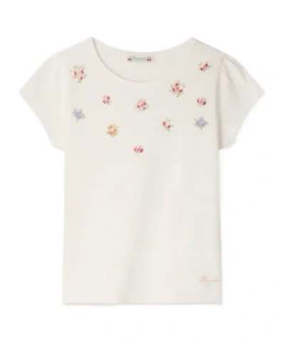 Bonpoint Kids' Capricia T-shirt With Pearl Floral Embroideries In White