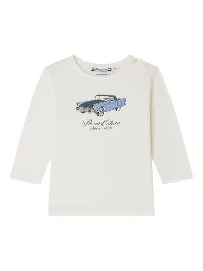 Bonpoint Babies' Car-print Long-sleeve T-shirt In White
