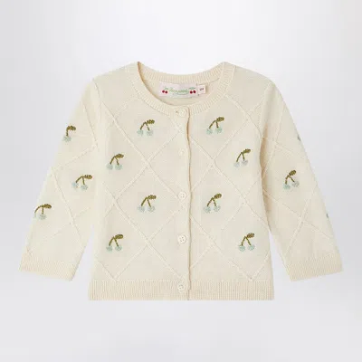 Bonpoint Cardigan Fayana Ivory With Embroidered Cherries In Neutral