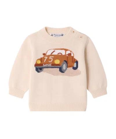 Bonpoint Babies' Car-intarsia Shoulder-button Sweater In Neutral