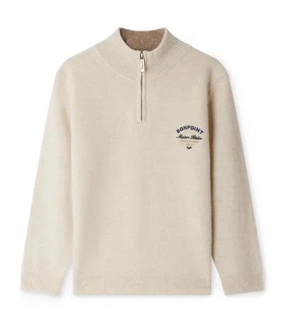 Bonpoint Kids' Cashmere Gert Quarter-zip Sweater In Neutral