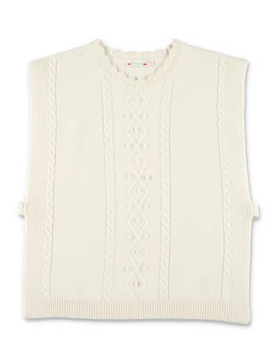 Bonpoint Charming Sleeveless Poncho For Girls In Off-white