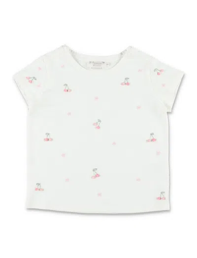 Bonpoint Charming Velvet Cherry T-shirt For Girls In Milk White