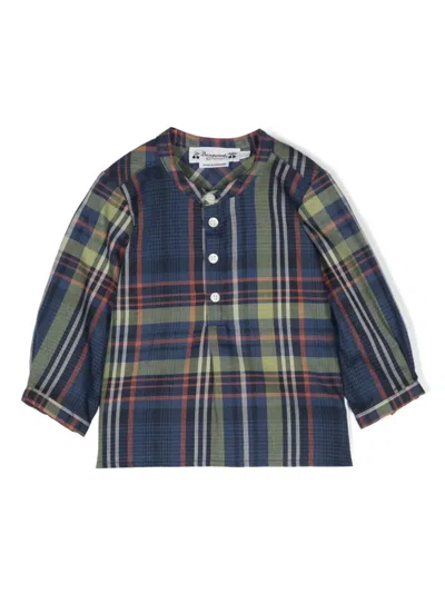 Bonpoint Babies' Check-pattern Long-sleeve Shirt In Blue
