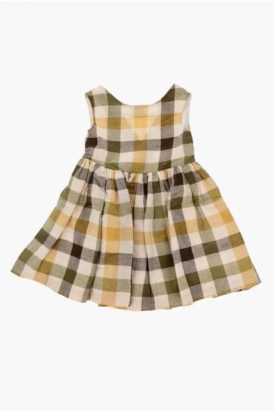 Bonpoint Checked Linen And Cotton Flared Dress