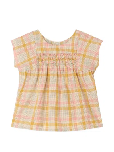 Bonpoint Babies' Checked Smocked Blouse In Neutral