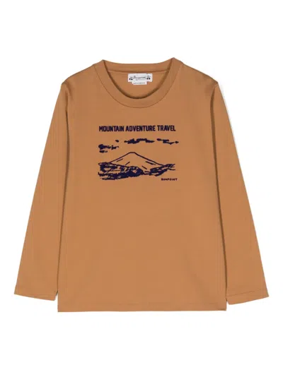 Bonpoint Kids' Chenille Logo-patch Sweatshirt In Brown