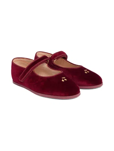 Bonpoint Kids' Cherry-embroidered Ballerina Shoes In Red