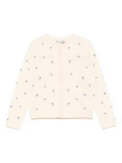 Bonpoint Kids' Cherry-embroidered Cardigan In Yellow