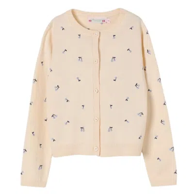 Bonpoint Cherry Embroidered Knit Cardigan In Gold