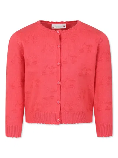 Bonpoint Kids' Cherry-jacquard Cardigan In Fuchsia