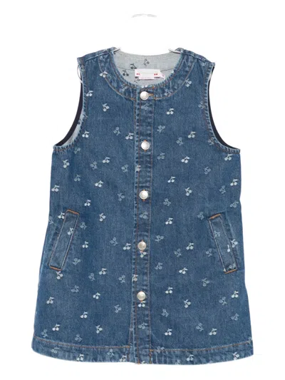 Bonpoint Kids' Cherry-print Button-front Dress In Blue