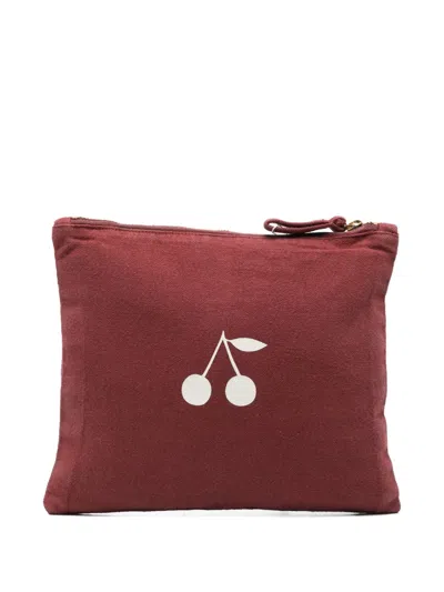 Bonpoint Kids' Cherry-print Cotton Pouch In Brown