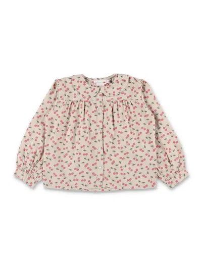 Bonpoint Cherry Print Dyed Organic Cotton Peter Pan Collar Blouse In Neutral
