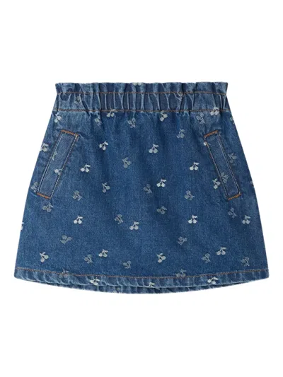 Bonpoint Kids' Cherry-print Elastic-waist Skirt In Blue