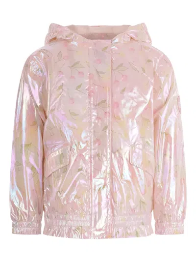 Bonpoint Kids' Cherry-print Hooded Jacket In Pink