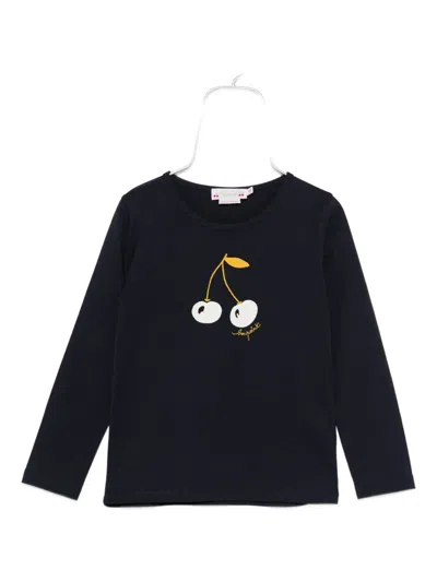 Bonpoint Kids' Cherry-print Long-sleeve Top In Black