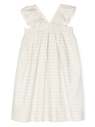 Bonpoint Kids' Cherry-print Ruffle Dress In 白色