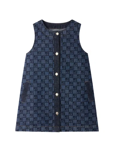 Bonpoint Jette Cherry Checkerboard-print Dress In Organic Cotton In Blue