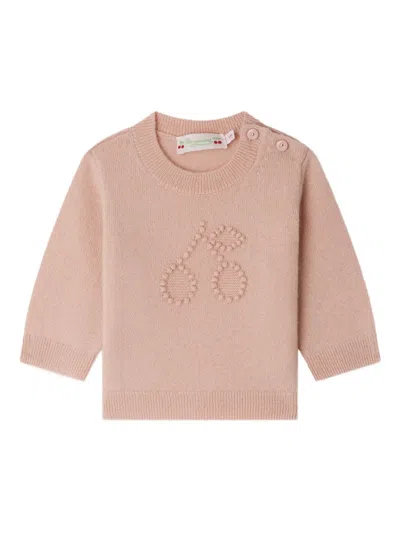 Bonpoint Babies' Cherry-embellished Cashmere Knitwear In Pink