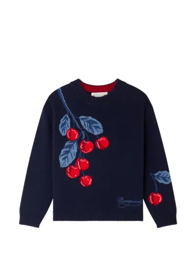 Bonpoint Kids' Cherry-intarsia Maxine Sweater In Blue