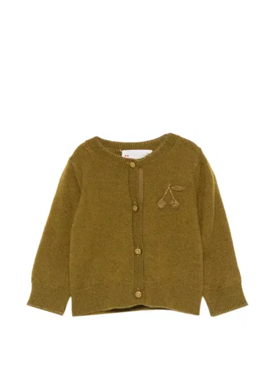 Bonpoint Babies' Cherry-patch Knitted Cardigan In Green