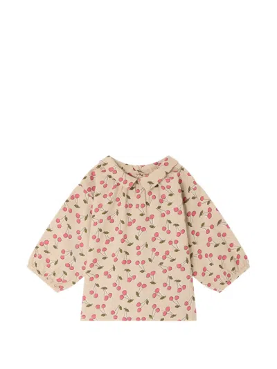 Bonpoint Babies' Cherry-print Peter Pan-collar Blouse In Neutrals